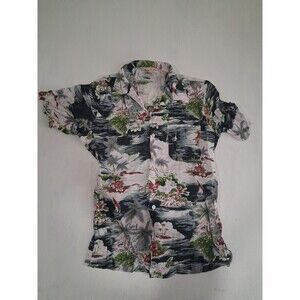 Vtg Women's Hawaiian Shirt Button Down Collared Michael Gerald Hand Screened Med